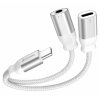 Swissten nabíjecí audio adaptértextile usb-c (samec) / usb-c (samice) a 3,5mm aux 0,12 m bílý