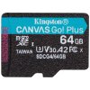 KINGSTON Canvas Go Plus Gen4 64GB microSDXC / C10 / UHS-I U3 V30 / up to  200MB/s / bez adaptéru