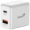 POŠKOZENÝ OBAL - GENIUS rychlonabíjecí set PD-20ACP, 20W, rychlé nabíjení, USB-C PD3.0, USB-A QC3.0, 1m kabel USB-C USB-C, bílá