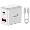 POŠKOZENÝ OBAL - GENIUS rychlonabíjecí set PD-20ACP, 20W, rychlé nabíjení, USB-C PD3.0, USB-A QC3.0, 1m kabel USB-C USB-C, bílá