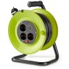 NEDIS kabelový buben/ 3x 1,5 mm2/ 3x zásuvka/ tepelná elektrická pojistka/ Typ F/ USB/ zeleno-černá/ 25 m
