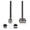 NEDIS USB 2.0 kabel/ USB-A Zástrčka - USB micro-B zástrčka/USB-C zástrčka/ magnet konektory/ černý/ blistr/ 2 m