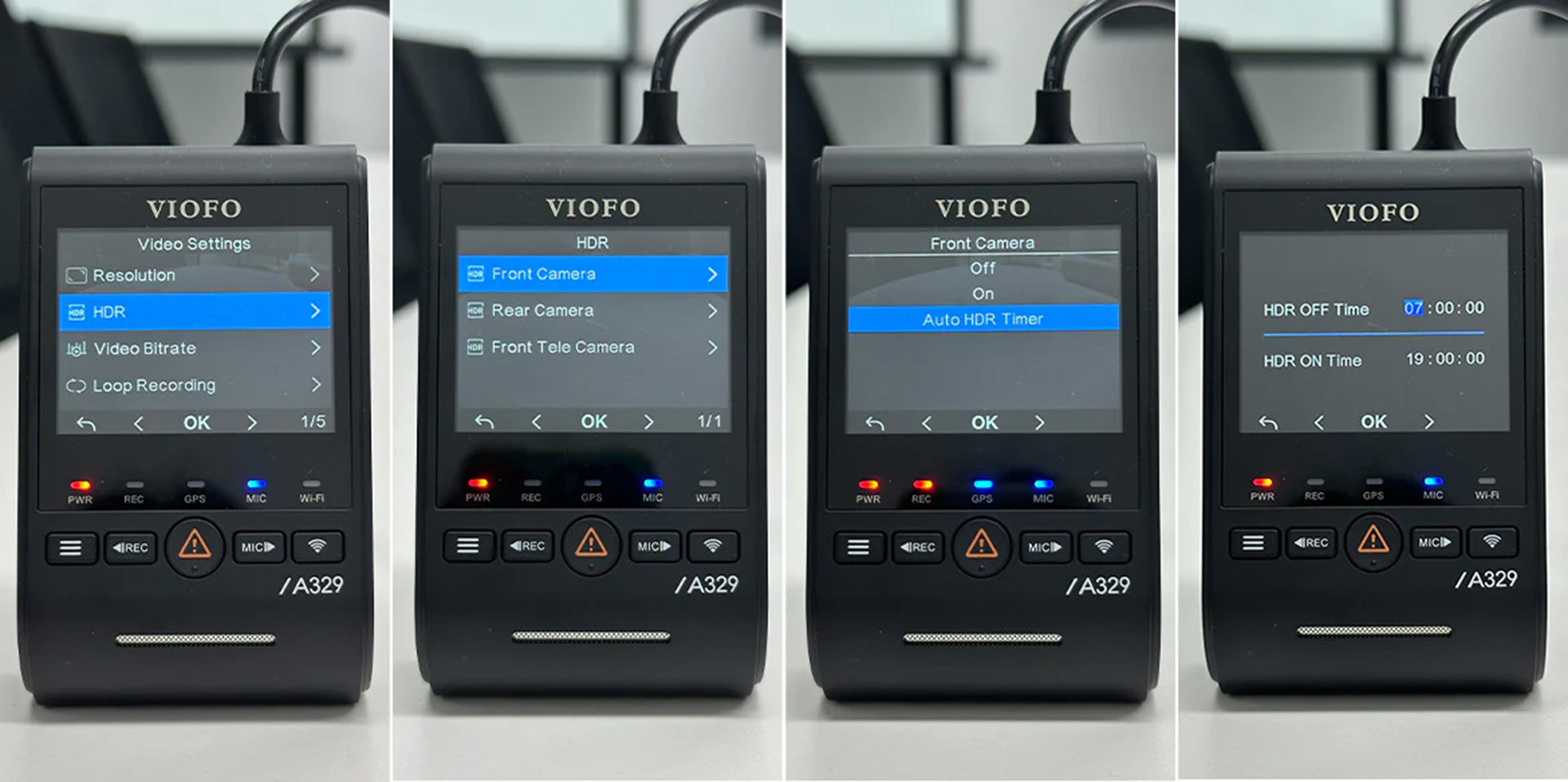 VIOFO A329S – nastavení HDR AUTO a 60fps