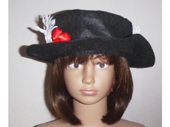 ČERNÝ KLOBOUK s květinami Mary Poppins dívčí vel. S