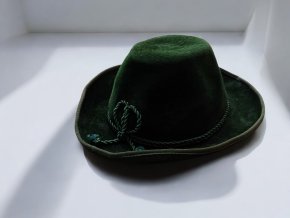 TMAVĚ ZELENÝ KLOBOUK se zelenou pletenou šňůrou - loupežnický, bavorský