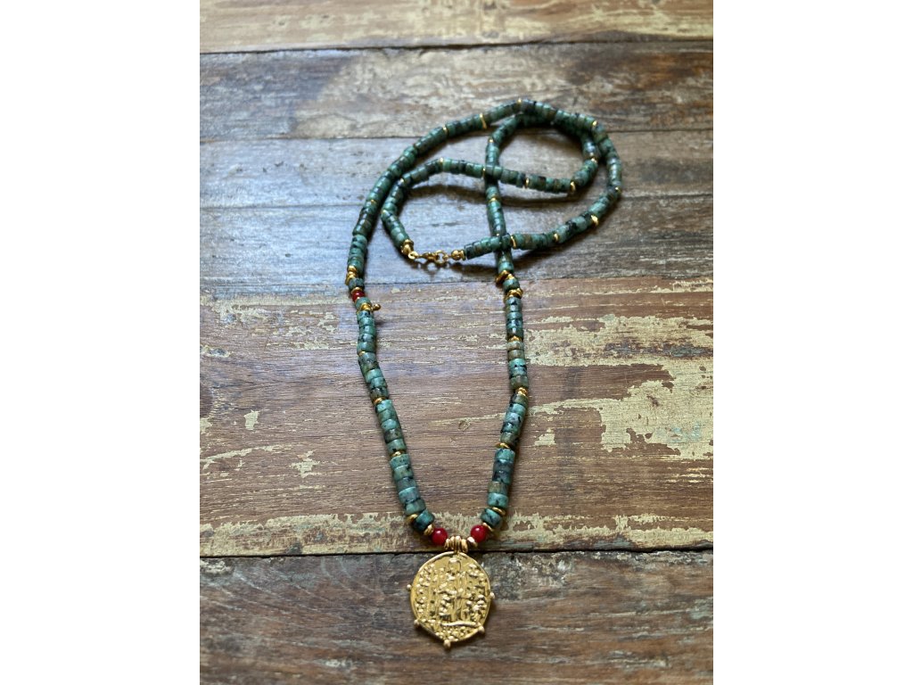 Boho náhrdelník z tyrkysu s medailonem sv. Františka Ag925