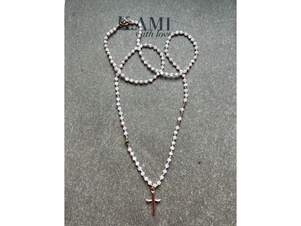 Řetízek z perleti se zlaceným křížkem Ag925