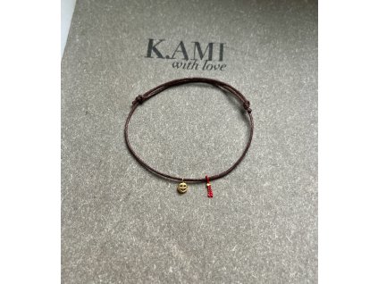 Náramek z bavlněné šňůrky se zlaceným smajlíkem Ag925