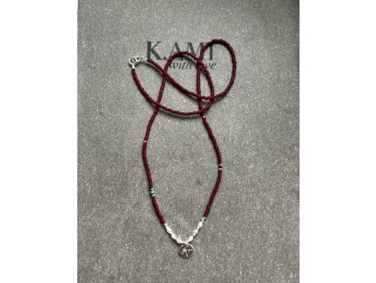 Řetízek z japonských rokajlů s perličkami a stříbrnou pampeliškou  Ag925