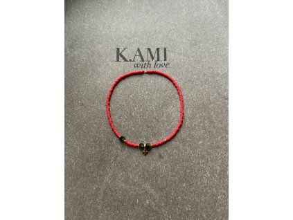 Náramek z japonských rokajlů s turmalíny a zlaceným křížkem Ag925