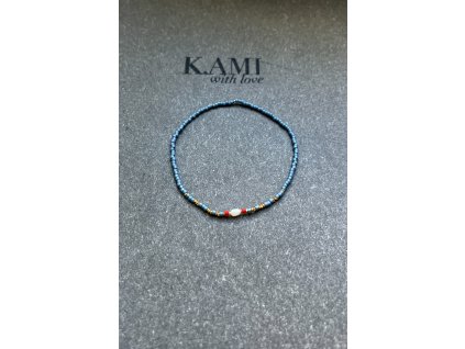 Náramek z japonských rokajlů se zlacenými fazetami a perličkou Ag925