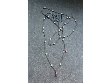 Náhrdelník z říčních perliček s turmalínem Ag925