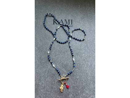 Boho řetízek z broušeného safíru s mořským koníkem Ag925