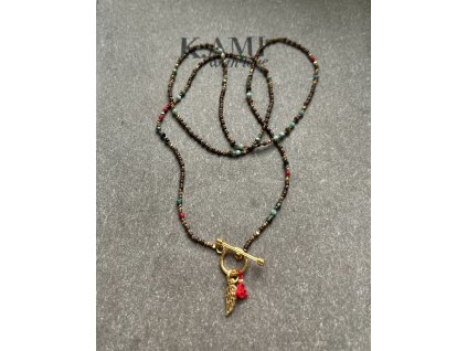 Boho řetízek z japonských rokajlů a tyrkysů s křídlem Ag925