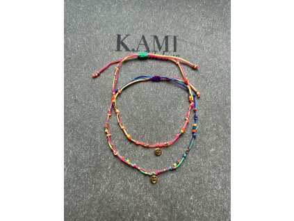 Náramek ze shambala šňůrky se zlaceným smajlíkem Ag925