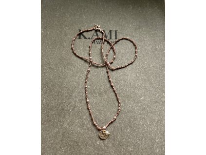 Řetízek z rodochrozitu a zlacených fazet s pampeliškou  Ag925