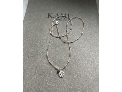 Řetízek z měsíčního kamene se stromem života a granátem Ag925