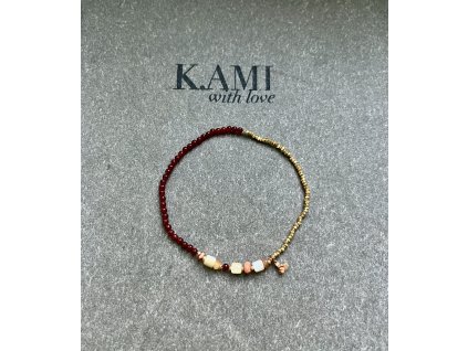 Náramek ze zlacených fazet a karneolu s mexickými opály Ag925