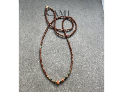 Řetízek z kamene sand stone s tyrkysy a mexickým opálem Ag925