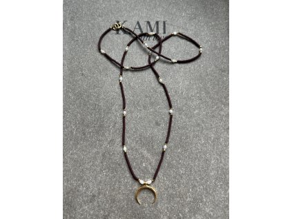 Řetízek z japonských rokajlů s perličkami a zlaceným půlměsícem Ag925