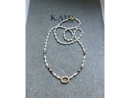 Řetízek z říčních perliček se zlaceným kroužkem Ag925