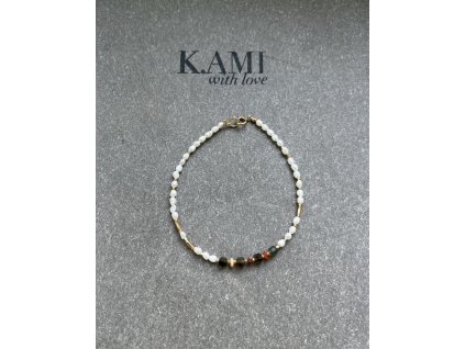 Náramek z říčních perliček s opály a turmalíny Ag925