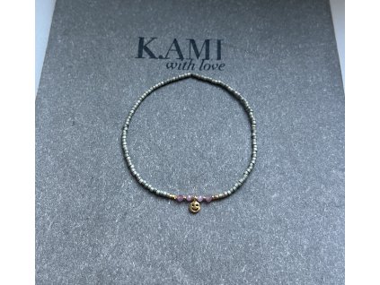 Náramek z japonských rokajlů s turmalíny a smajlíkem Ag925