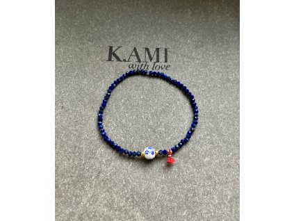 Náramek z kamene lapis lazuli s korálkem a zlacenými korálky Ag925