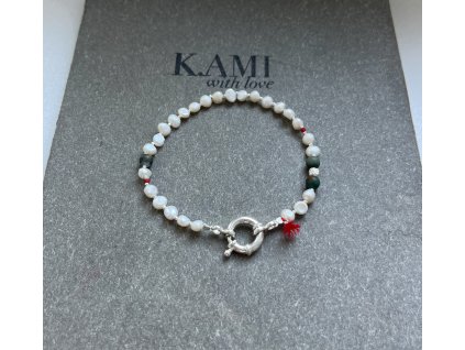 Náramek z říčních perel a oceánského jaspisu Ag925