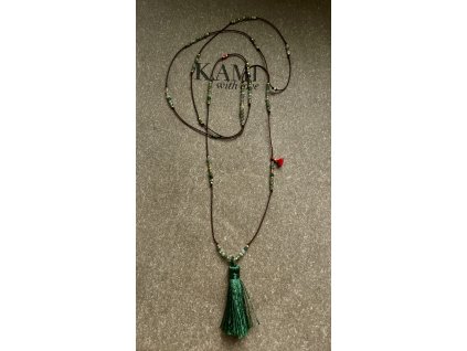 Dlouhý náhrdelník z mechového achátu se střapcem Ag925