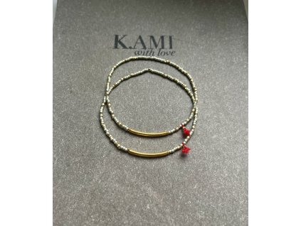 Náramek z japonských rokajlů se zlacenou trubičkou Ag925