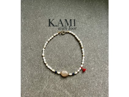 Náramek z říčních perliček se safíry a měsíčním kamenem Ag925