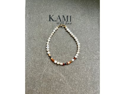 Náramek z říčních perliček s mexickými opály Ag925