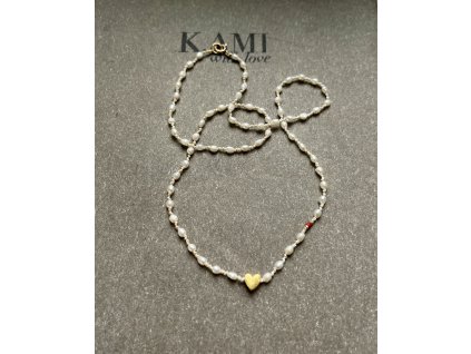 Náhrdelník z říčních perliček s česaným srdíčkem Ag925