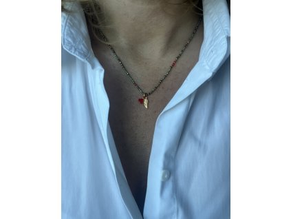 Řetízek z japonských rokajlů s pampeliškou a turmalíny Ag925