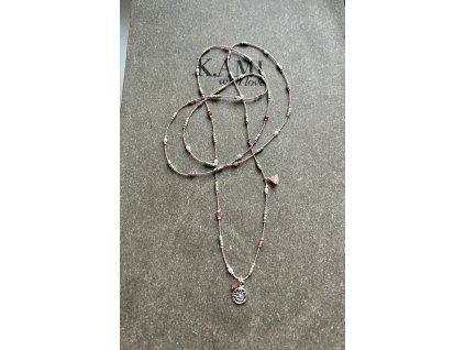 Dlouhý náhrdelník s perličkami, turmalíny a stříbrným přívěskem Ag925