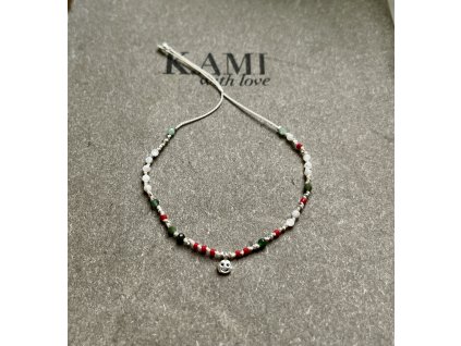 Náramek z perleti a smaragdu se stříbrným smajlíkem Ag925