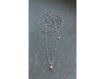 Dlouhý náhrdelník s fazetami zlacenými růžovým zlatem a opálem Ag925