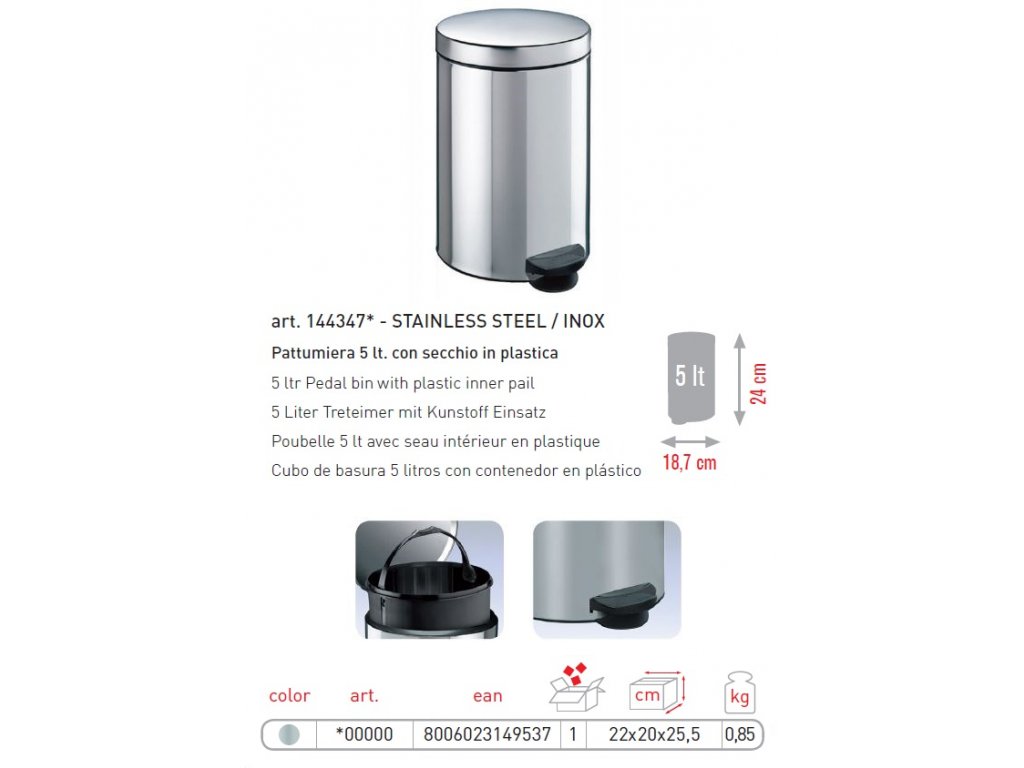 2165 meliconi kos na odpadky 5 l stainless steel inox