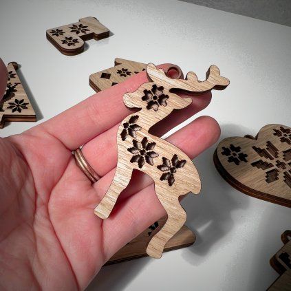 Czech Folklore Wooden Christmas Ornaments, Brown