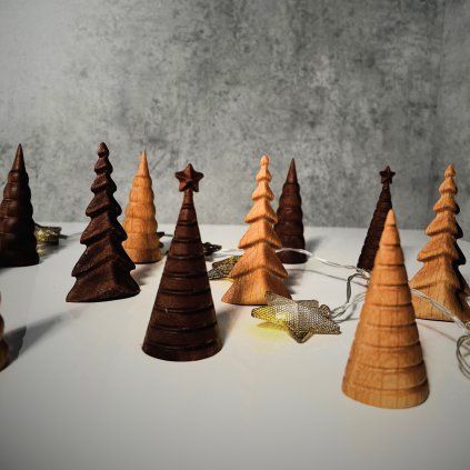 Oak & Walnut Wooden Christmas Tree Figurines