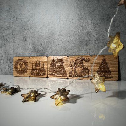 Set of 4 Christmas Oak Veneer Coasters