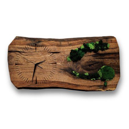 Reclaimed Oak Wall Clock with Stabilized Moss