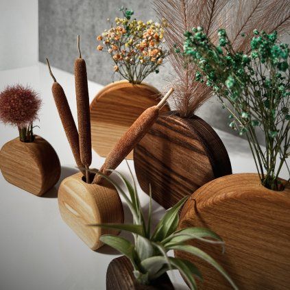 Round Solid Wood Vase Set