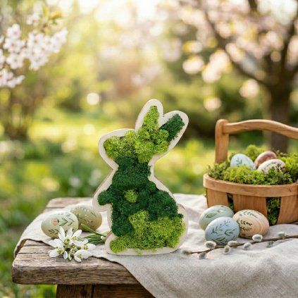 Wooden Easter Bunny Decoration with Stabilized Moss