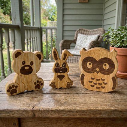 Wooden Animal Figurines | Bear, Rabbit, Owl