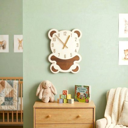 Detske drevene hodiny Medvidek bila barva1