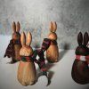 Oak & Walnut Wood Bunny Figurines with Scarf