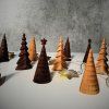 Oak & Walnut Wooden Christmas Tree Figurines
