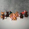 Oak & Walnut Wooden Bear Statuettes with Hats and Scarves